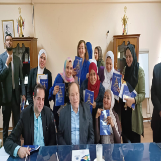Dr. Seddik Afifi meets the employees who have completed the "Time Management" and "Computer Skills 2" courses at Thebes Academy and hands them certificates of passing the two courses